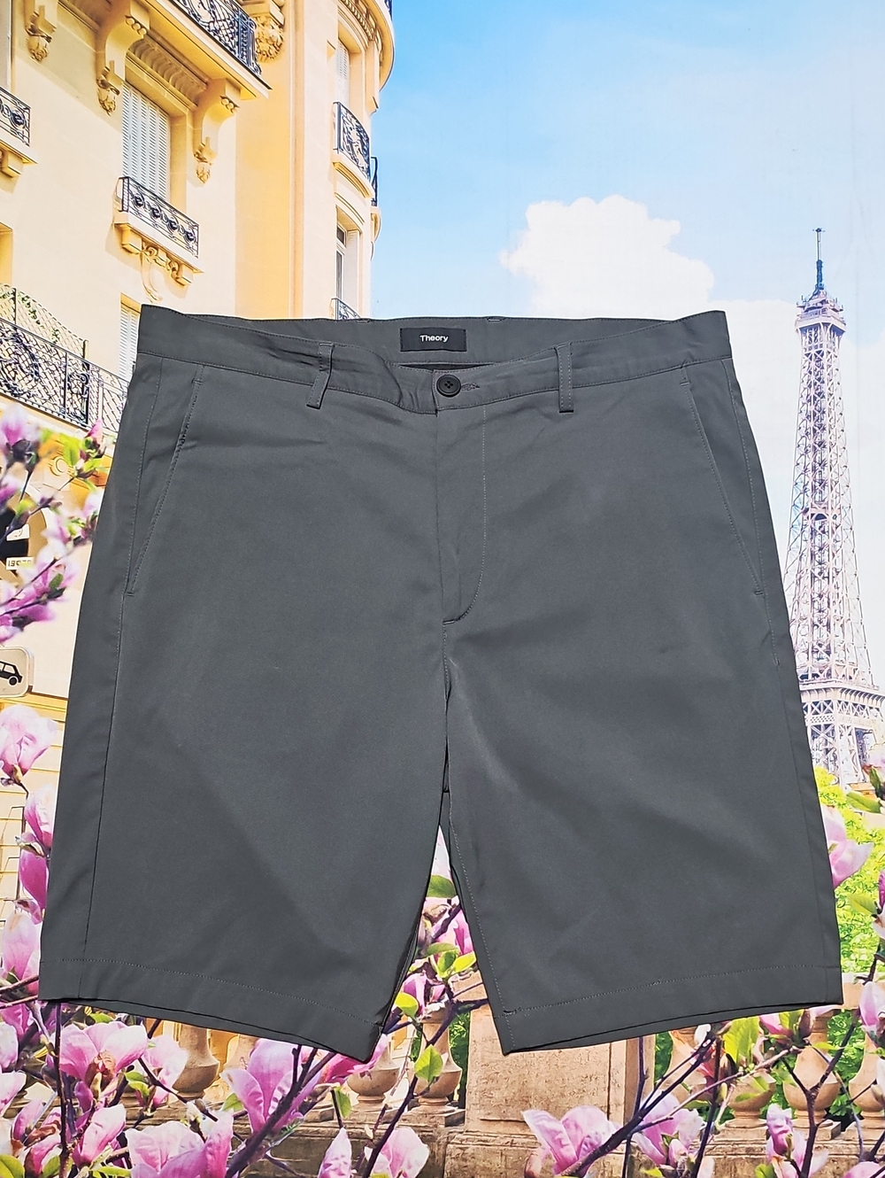 Theory Men's Dark Gray Flat-Front Chino Shorts